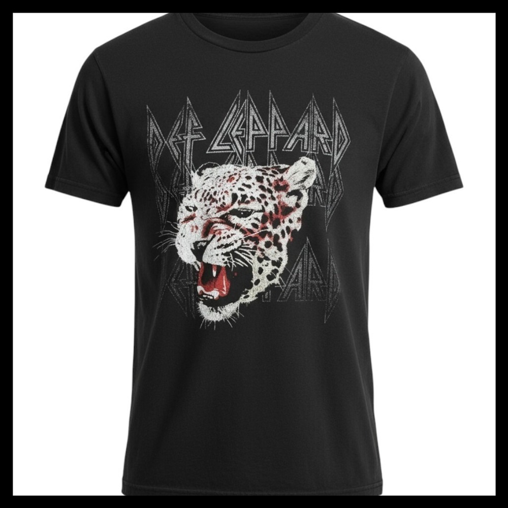 Def Leppard Graphic T-Shirt Mens Medium Black Leopard Logo Rock Band Tee 2020